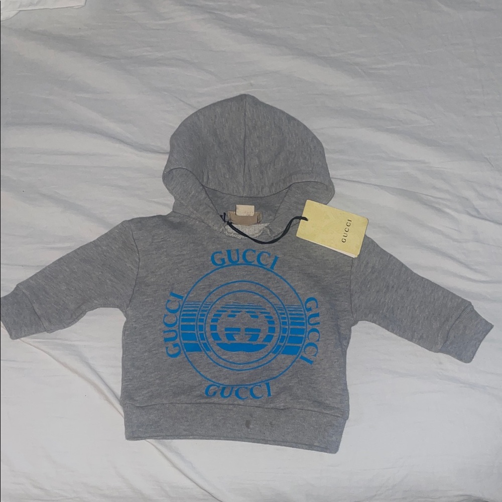 Gucci Gray Hoodie with Blue Logo